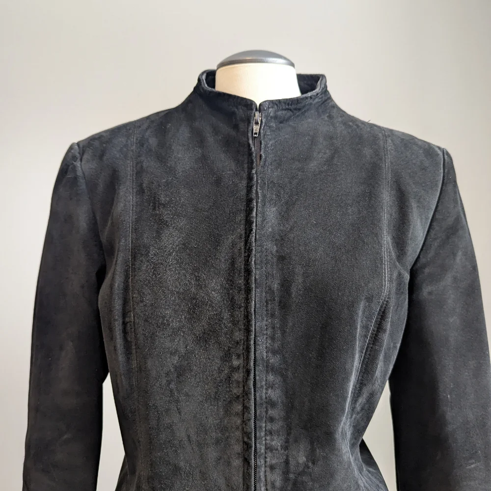 Danier Black Genuine Suede Leather Zip Jacket Vintage Large Coat Spring Autumn - Picture 7 of 13